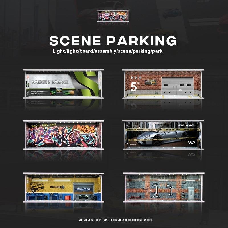 Miniature Scene Model Assembled Parking Lot Display Shelf With Lights