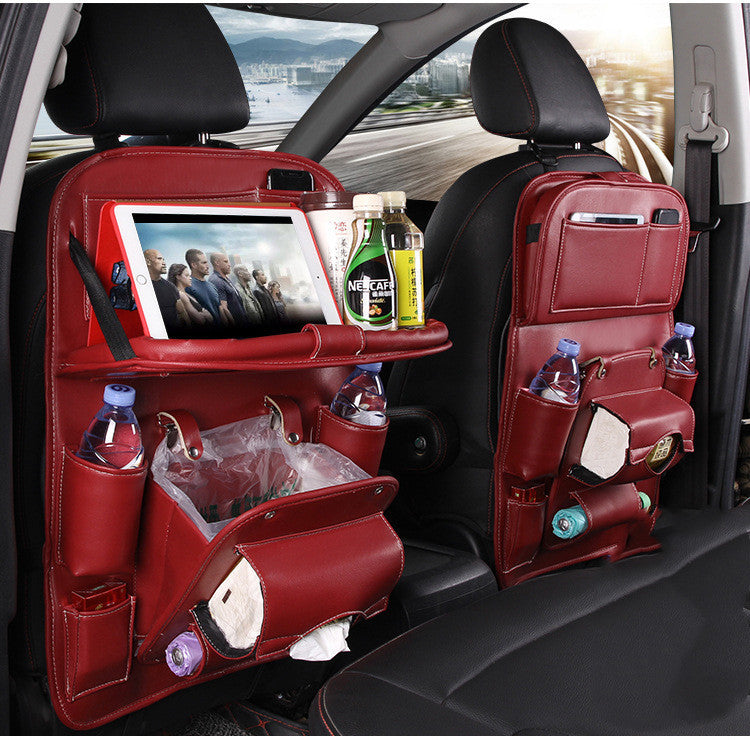 PU Leather Car Seat Back Organizer – Waterproof, Multi-Pocket Hanging Storage Bag with Tray Table