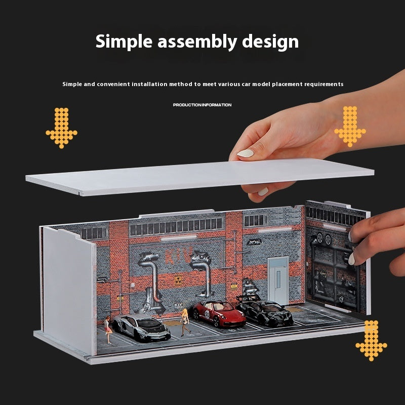 Miniature Scene Model Assembled Parking Lot Display Shelf With Lights