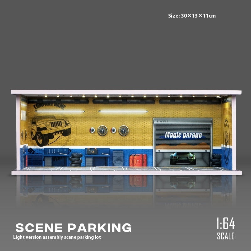 Miniature Scene Model Assembled Parking Lot Display Shelf With Lights