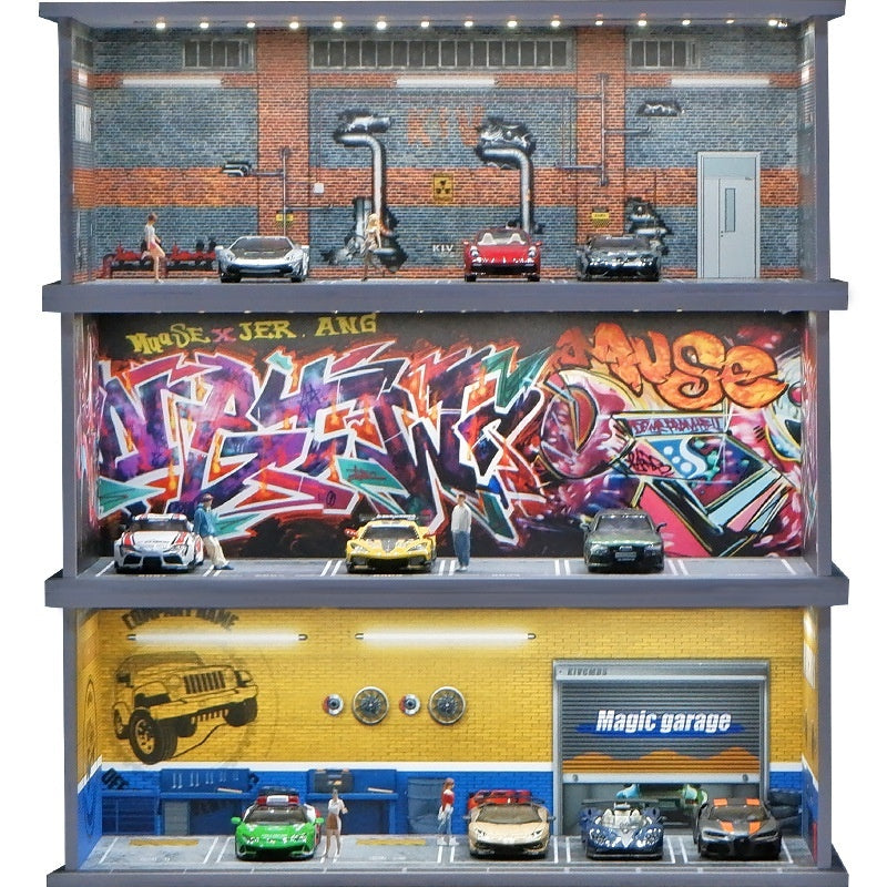 Miniature Scene Model Assembled Parking Lot Display Shelf With Lights