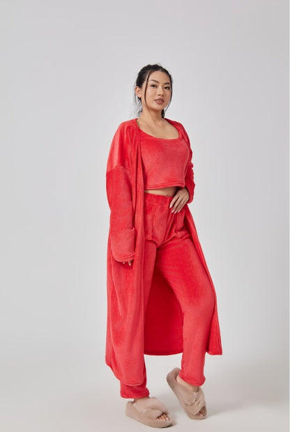 Cozy 3-Piece Women’s Pajama Lounge Set – Winter Warm Matching Outfit with Tank, Cardigan & Pants