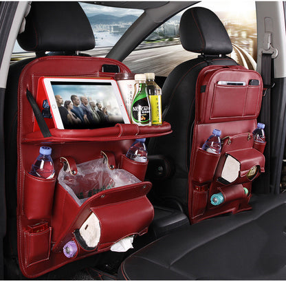 PU Leather Car Seat Back Organizer – Waterproof, Multi-Pocket Hanging Storage Bag with Tray Table