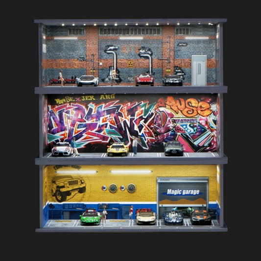 Miniature Scene Model Assembled Parking Lot Display Shelf With Lights