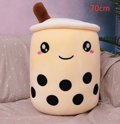 Cute Fruit Drink Plush Boba Pillow – Soft Strawberry Milk Tea Plush Toy | Bubble Tea Cup Cushion & Kids Gift