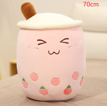 Cute Fruit Drink Plush Boba Pillow – Soft Strawberry Milk Tea Plush Toy | Bubble Tea Cup Cushion & Kids Gift