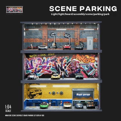 Miniature Scene Model Assembled Parking Lot Display Shelf With Lights