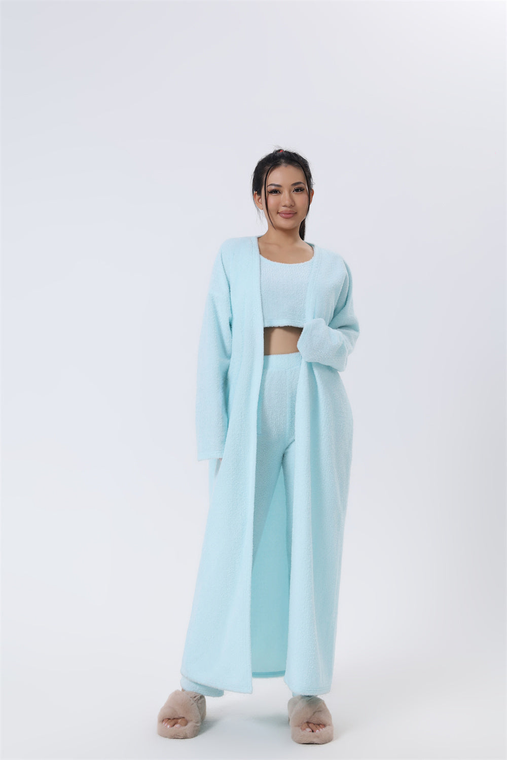 Cozy 3-Piece Women’s Pajama Lounge Set – Winter Warm Matching Outfit with Tank, Cardigan & Pants