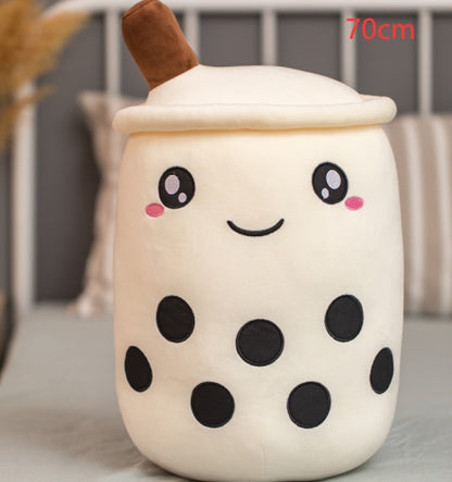 Cute Fruit Drink Plush Boba Pillow – Soft Strawberry Milk Tea Plush Toy | Bubble Tea Cup Cushion & Kids Gift