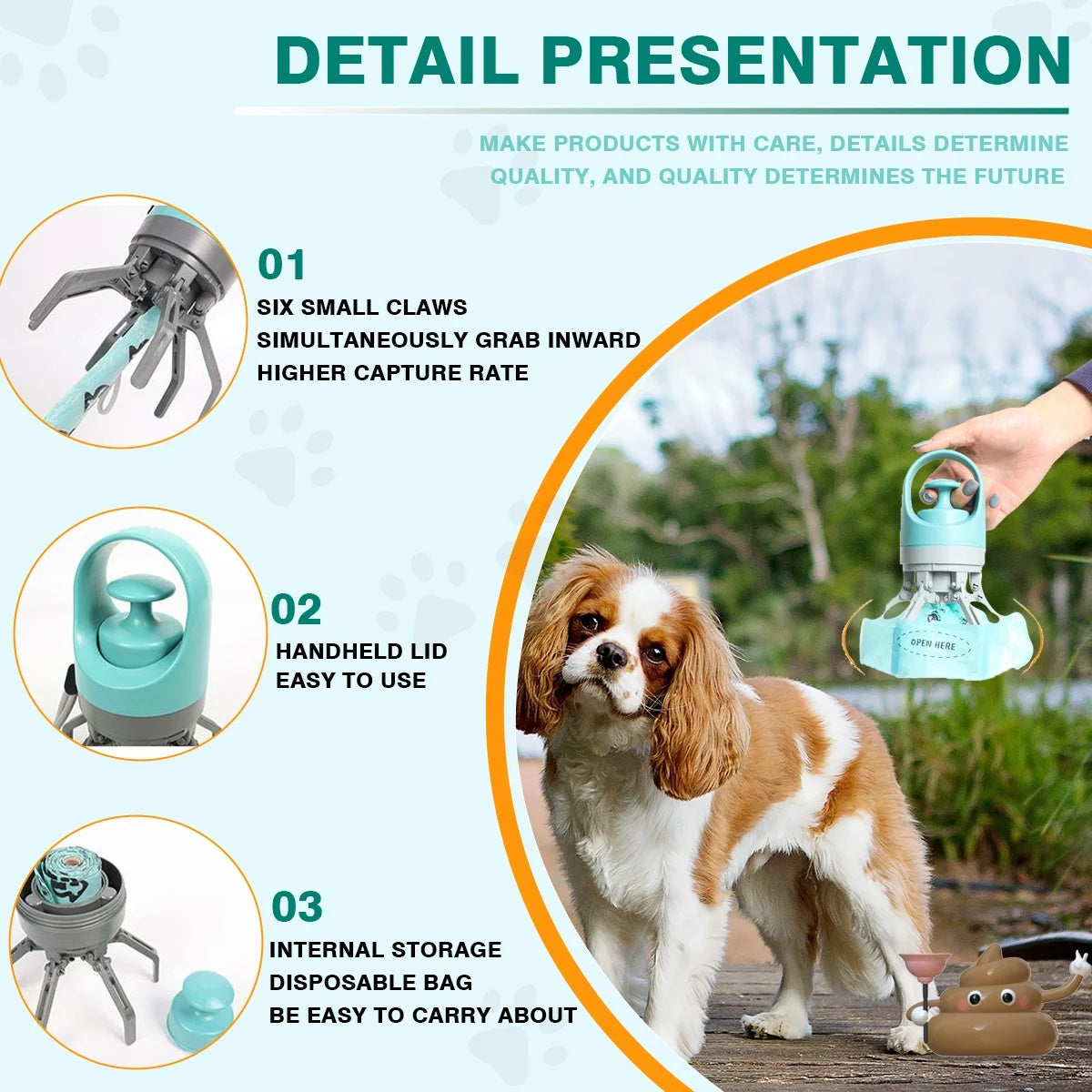 New Dog Pooper Scooper with Garbage Bag Dispenser – Portable Pet Waste Pick-Up Tool for Dogs & Cats