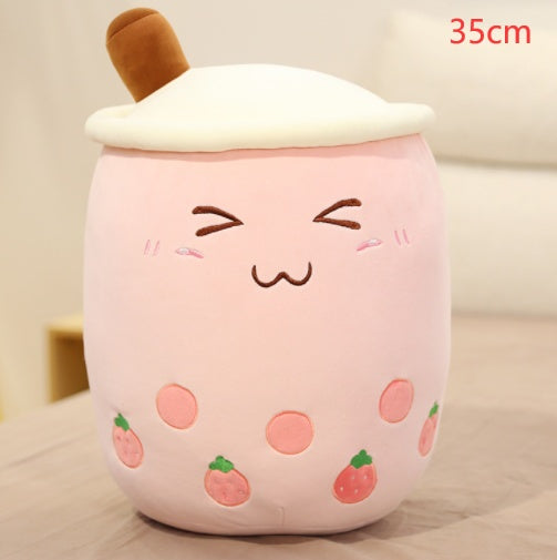 Cute Fruit Drink Plush Boba Pillow – Soft Strawberry Milk Tea Plush Toy | Bubble Tea Cup Cushion & Kids Gift
