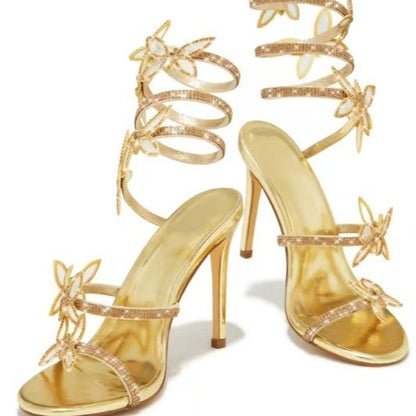 Rhinestone Butterfly Stiletto Sandals