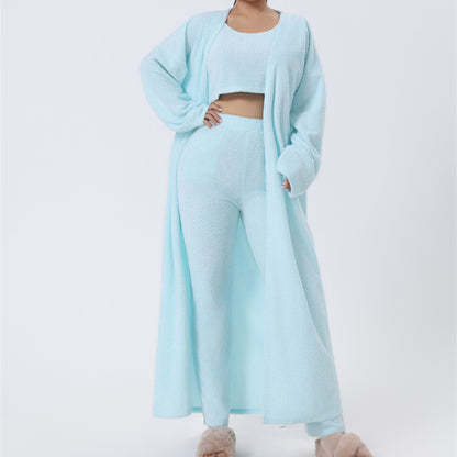 Cozy 3-Piece Women’s Pajama Lounge Set – Winter Warm Matching Outfit with Tank, Cardigan & Pants