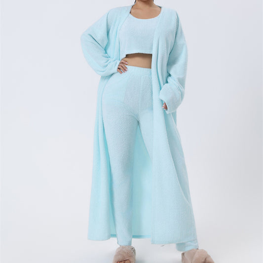 Cozy 3-Piece Women’s Pajama Lounge Set – Winter Warm Matching Outfit with Tank, Cardigan & Pants