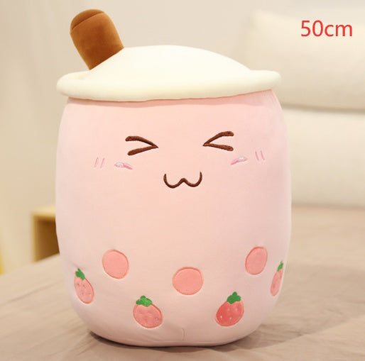 Cute Fruit Drink Plush Boba Pillow – Soft Strawberry Milk Tea Plush Toy | Bubble Tea Cup Cushion & Kids Gift