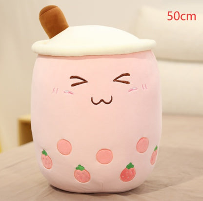 Cute Fruit Drink Plush Boba Pillow – Soft Strawberry Milk Tea Plush Toy | Bubble Tea Cup Cushion & Kids Gift