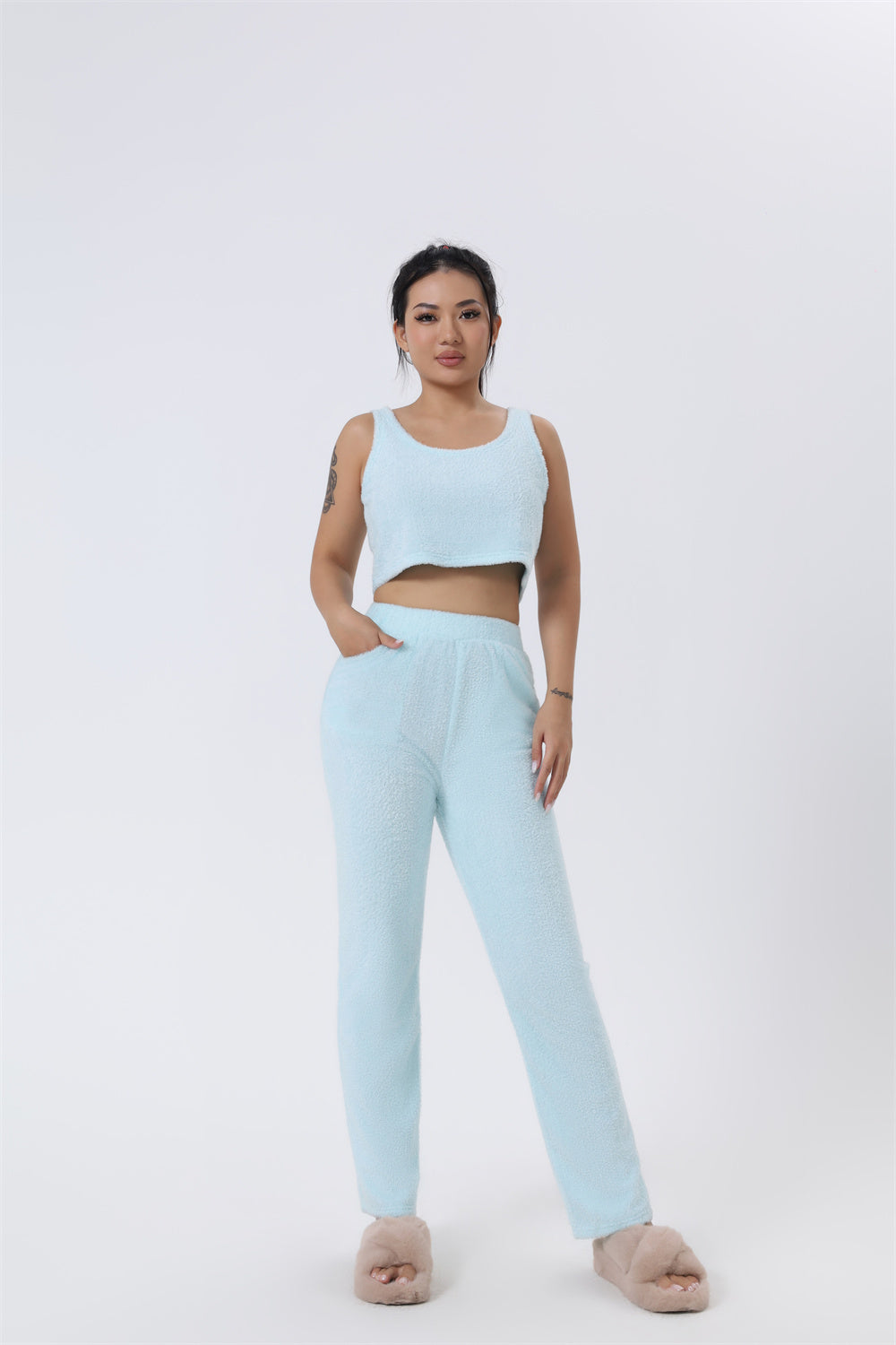 Cozy 3-Piece Women’s Pajama Lounge Set – Winter Warm Matching Outfit with Tank, Cardigan & Pants