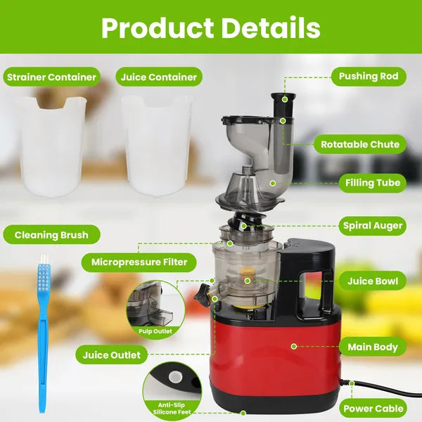 Cold Press Juicer Machine 300W – Slow Masticating Juicer for Whole Fruits & Vegetables | Reverse Function, 2 Containers, Easy Clean, 600ml