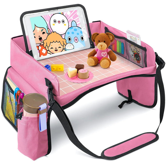 Kids Travel Car Tray with Storage – Car Seat Organizer & Shopping Bag Combo