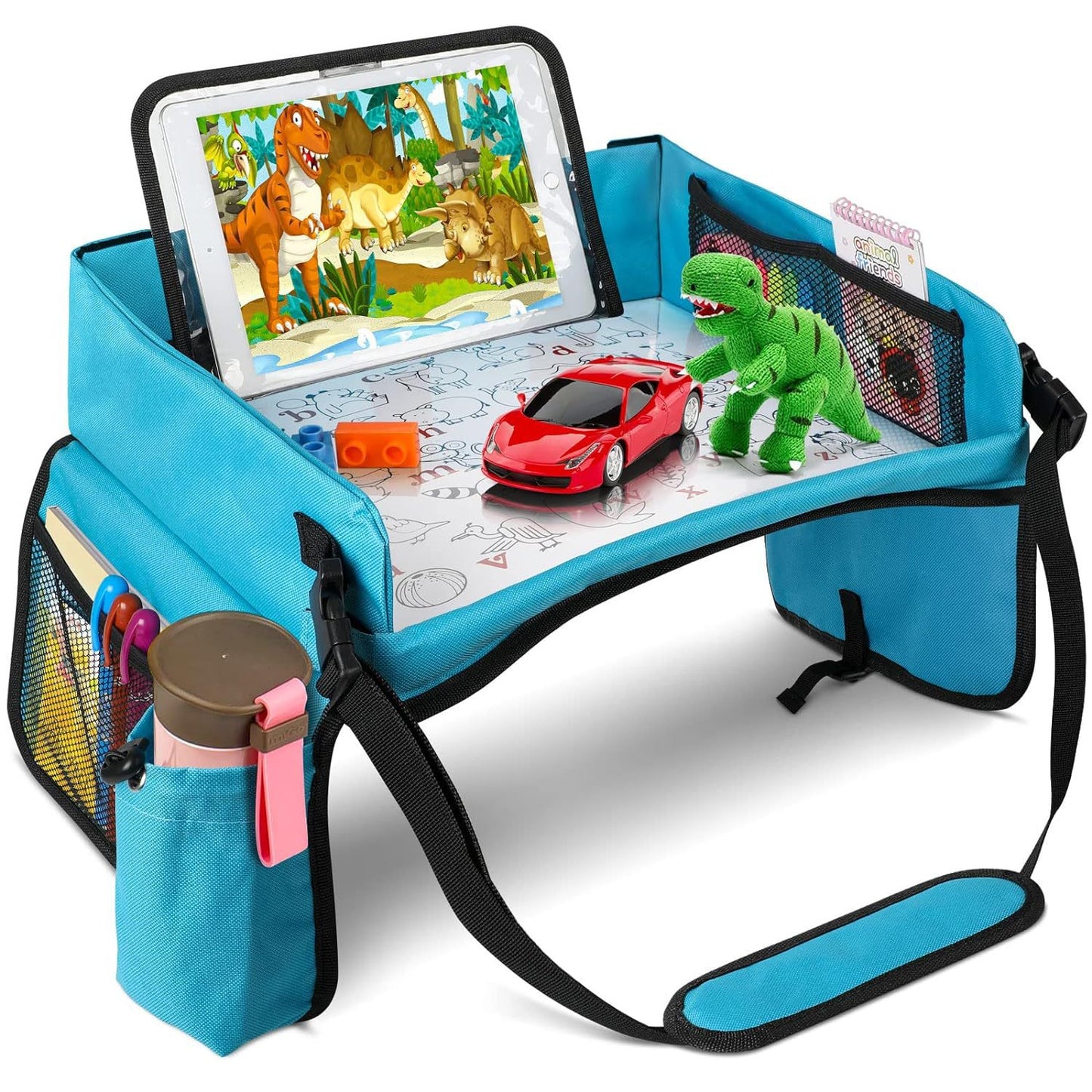 Kids Travel Car Tray with Storage – Car Seat Organizer & Shopping Bag Combo
