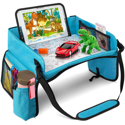 Kids Travel Car Tray with Storage – Car Seat Organizer & Shopping Bag Combo