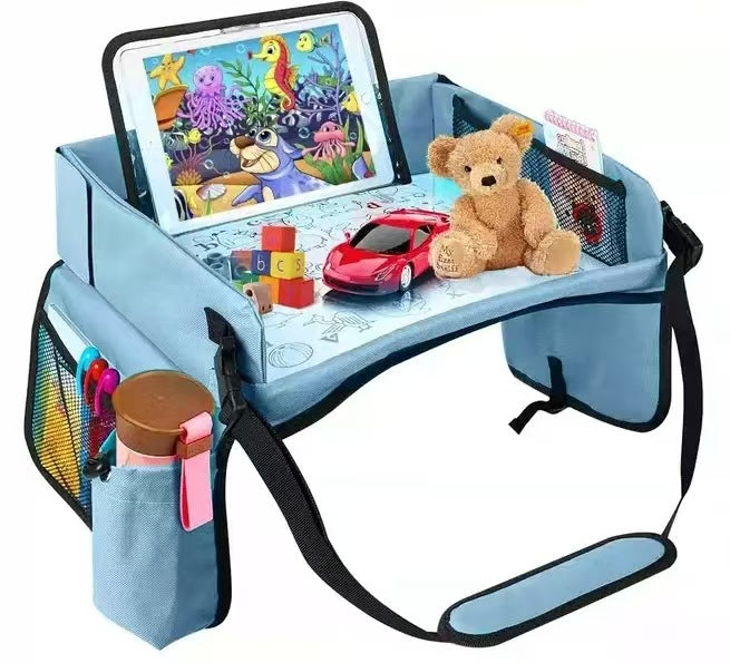 Kids Travel Car Tray with Storage – Car Seat Organizer & Shopping Bag Combo