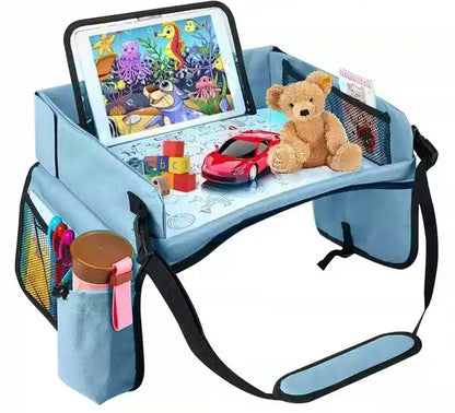 Kids Travel Car Tray with Storage – Car Seat Organizer & Shopping Bag Combo