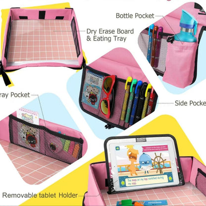 Kids Travel Car Tray with Storage – Car Seat Organizer & Shopping Bag Combo
