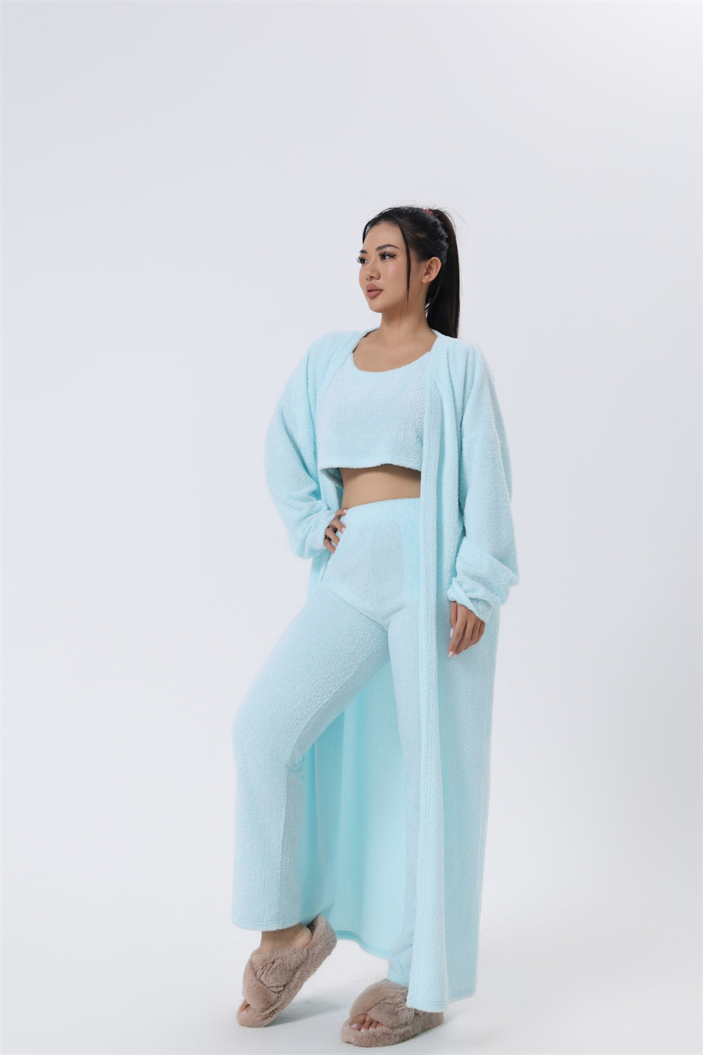 Cozy 3-Piece Women’s Pajama Lounge Set – Winter Warm Matching Outfit with Tank, Cardigan & Pants