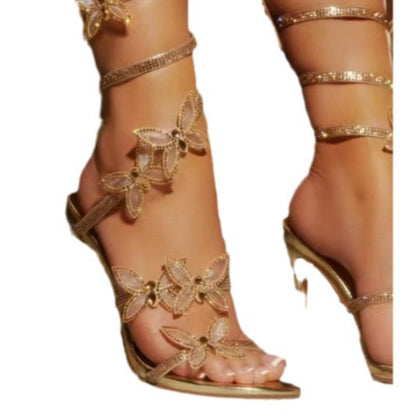 Rhinestone Butterfly Stiletto Sandals