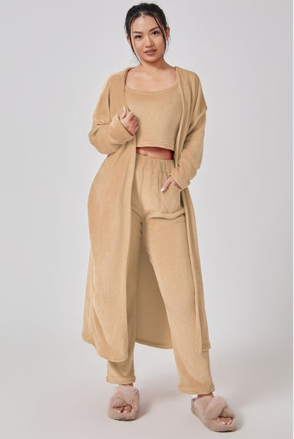 Cozy 3-Piece Women’s Pajama Lounge Set – Winter Warm Matching Outfit with Tank, Cardigan & Pants