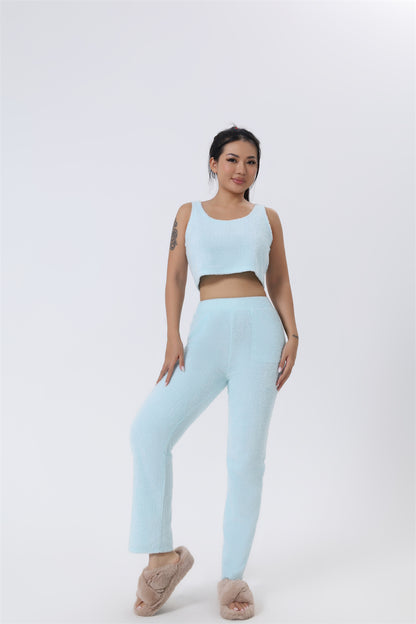 Cozy 3-Piece Women’s Pajama Lounge Set – Winter Warm Matching Outfit with Tank, Cardigan & Pants