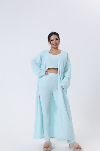 Cozy 3-Piece Women’s Pajama Lounge Set – Winter Warm Matching Outfit with Tank, Cardigan & Pants