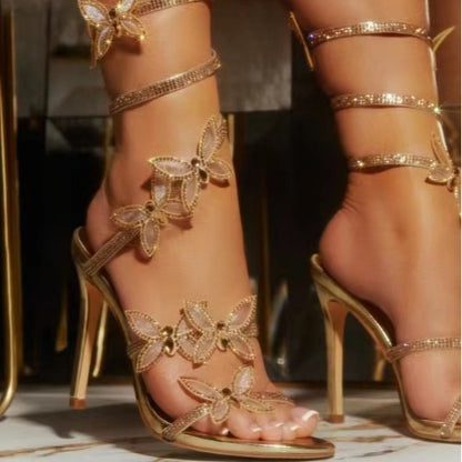 Rhinestone Butterfly Stiletto Sandals